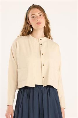 Yazlık Keten Hırka Bej