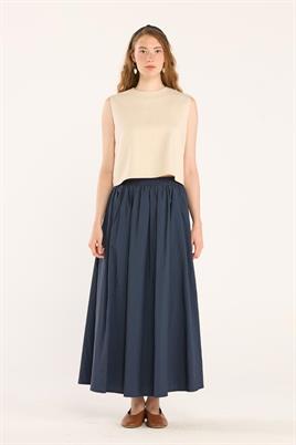 Yazlık Kolsuz Keten Bluz Bej