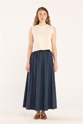 Yazlık Kolsuz Keten Bluz Ekru