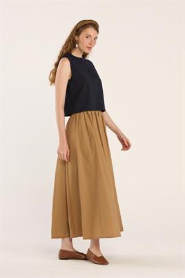 Yazlık Kolsuz Keten Bluz Lacivert