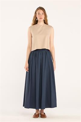 Yazlık Kolsuz Keten Bluz Açık vizon