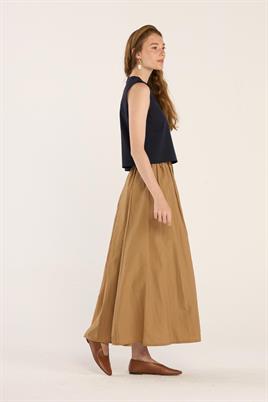 Yazlık Kolsuz Keten Bluz Lacivert