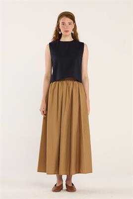 Yazlık Kolsuz Keten Bluz Lacivert