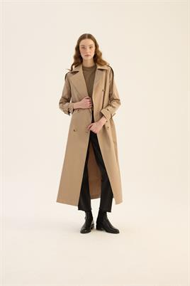 Yırtmaçlı Oversize Trençkot Vizon