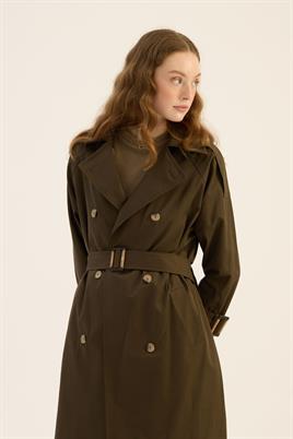 Yırtmaçlı Oversize Trençkot Koyu Haki