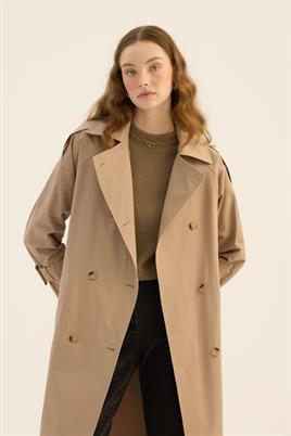 Yırtmaçlı Oversize Trençkot Vizon