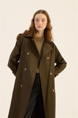 Yırtmaçlı Oversize Trençkot Koyu Haki