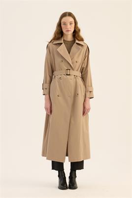 Yırtmaçlı Oversize Trençkot Vizon