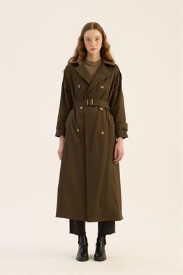 Yırtmaçlı Oversize Trençkot Koyu Haki