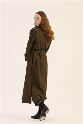 Yırtmaçlı Oversize Trençkot Koyu Haki