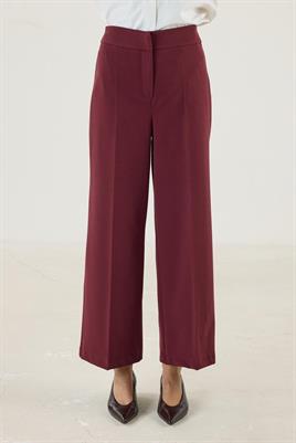 Yüksek Bel Bol Paça Culotte Pantolon Bordo