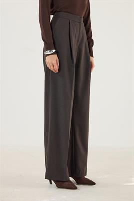 Yüksek Bel Pileli Palazzo Pantolon Acı kahve