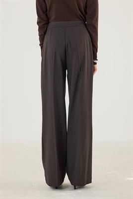 Yüksek Bel Pileli Palazzo Pantolon Acı kahve