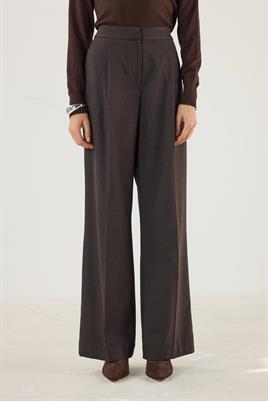 Yüksek Bel Pileli Palazzo Pantolon Acı kahve