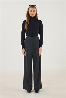 Yüksek Bel Pileli Palazzo Pantolon Antrasit