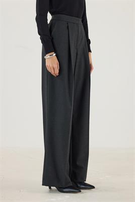Yüksek Bel Pileli Palazzo Pantolon Antrasit