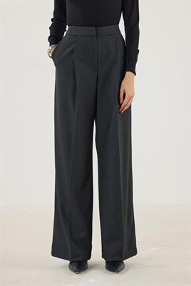 Yüksek Bel Pileli Palazzo Pantolon Antrasit