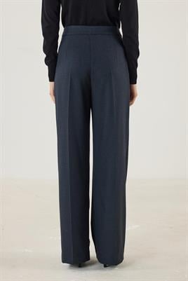 Yüksek Bel Pileli Palazzo Pantolon Lacivert
