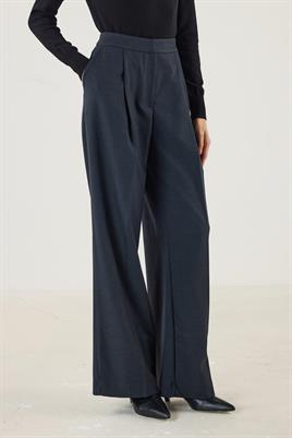 Yüksek Bel Pileli Palazzo Pantolon Lacivert