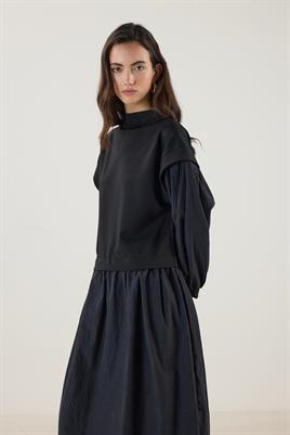 Paraşüt Etekli Elbise Siyah