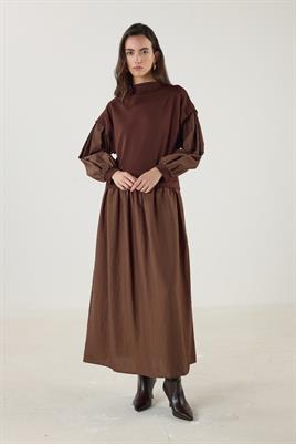 Paraşüt Etekli Elbise Acı kahve