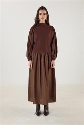 Paraşüt Etekli Elbise Acı kahve