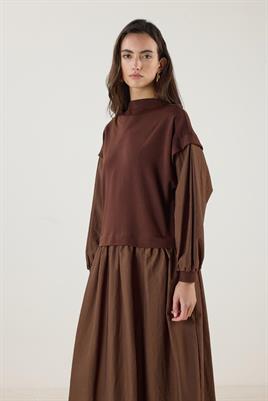 Paraşüt Etekli Elbise Acı kahve