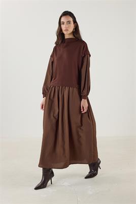 Paraşüt Etekli Elbise Acı kahve