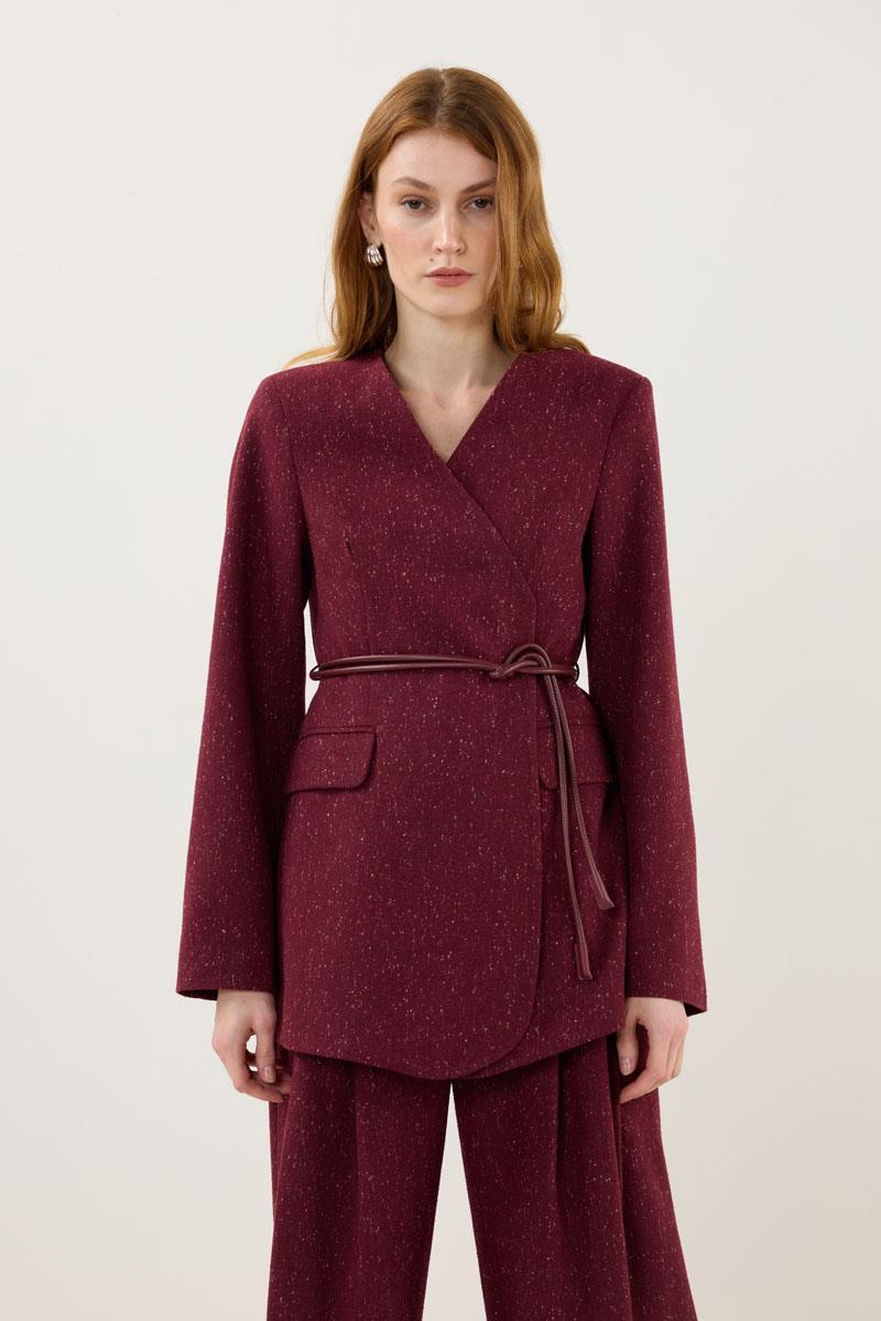 Yün Karışımlı Blazer Ceket Bordo