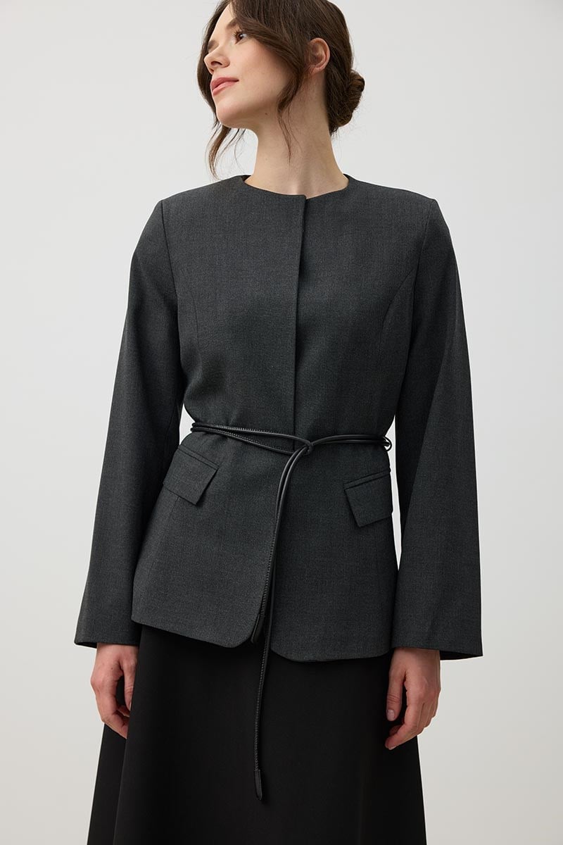 Yuvarlak Yaka Blazer Ceket Antrasit