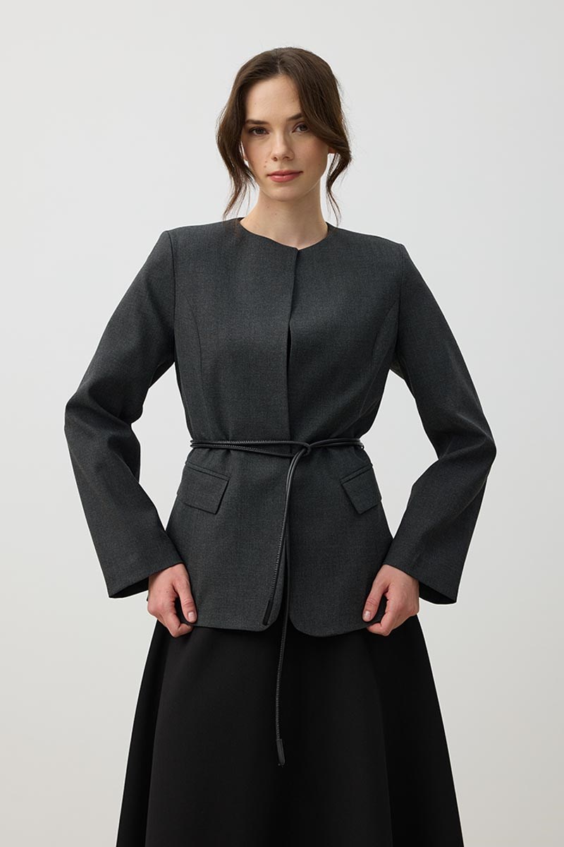 Yuvarlak Yaka Blazer Ceket Antrasit