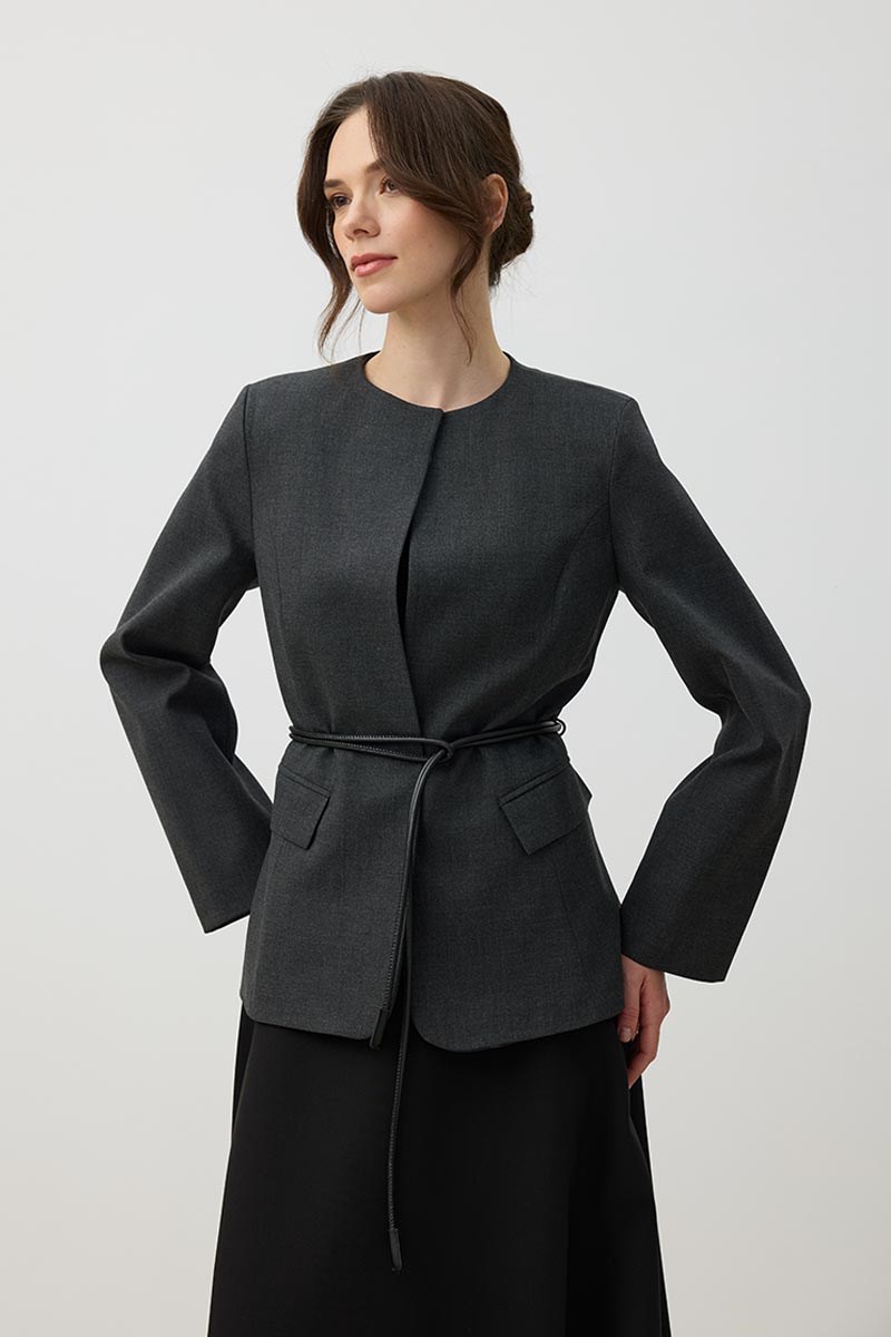 Yuvarlak Yaka Blazer Ceket Antrasit
