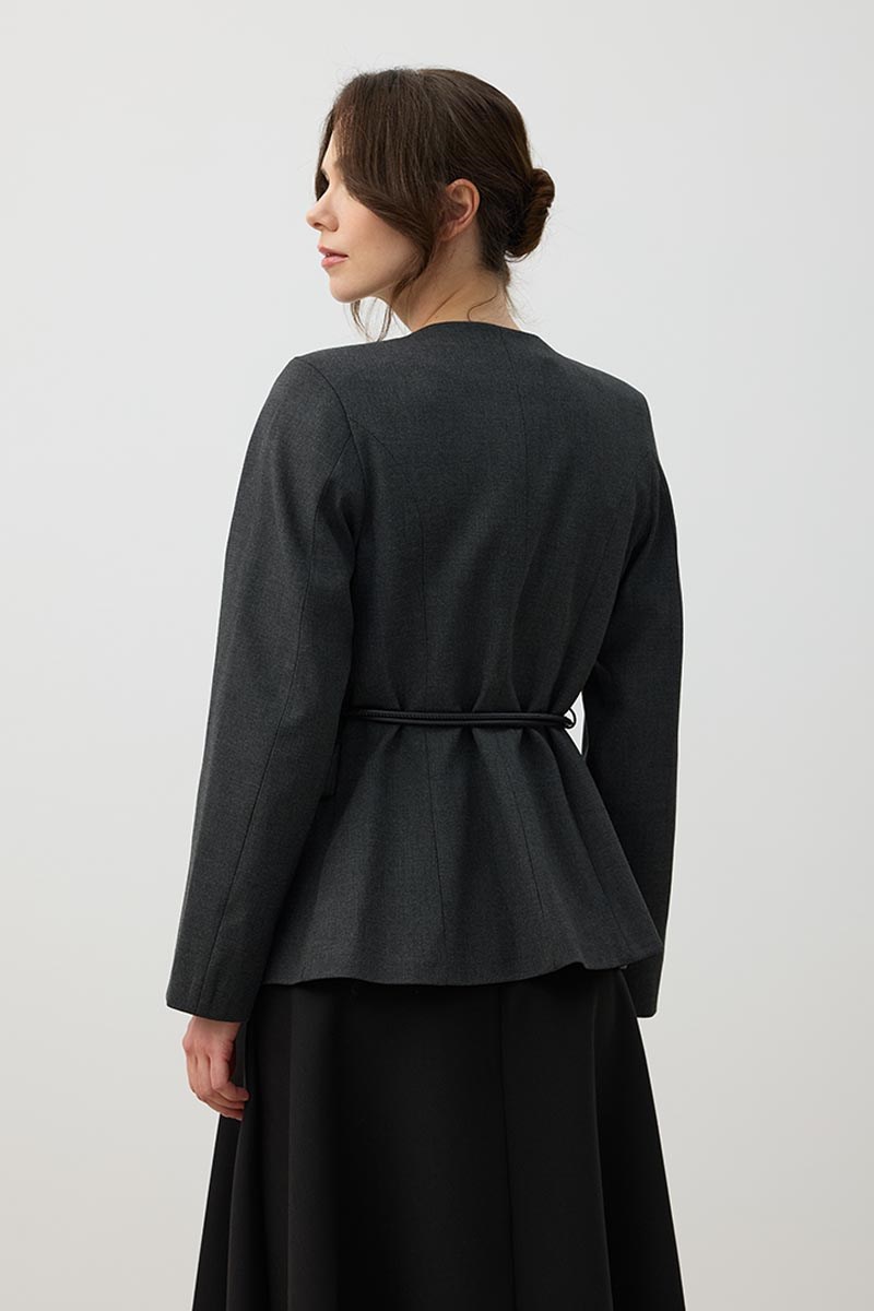 Yuvarlak Yaka Blazer Ceket Antrasit