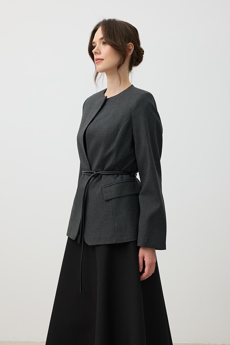 Yuvarlak Yaka Blazer Ceket Antrasit