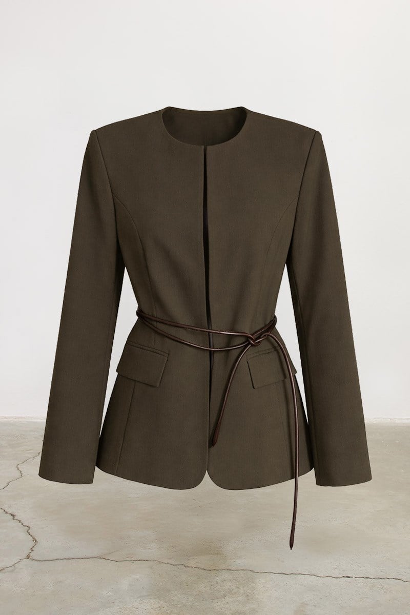 Yuvarlak Yaka Blazer Ceket Haki