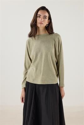 Yuvarlak Yaka Kısa Triko Bluz Çağla