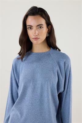 Yuvarlak Yaka Kısa Triko Bluz Mavi