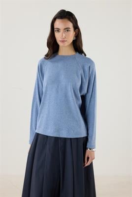 Yuvarlak Yaka Kısa Triko Bluz Mavi