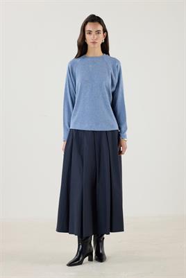 Yuvarlak Yaka Kısa Triko Bluz Mavi