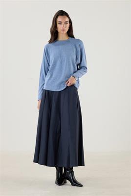 Yuvarlak Yaka Kısa Triko Bluz Mavi