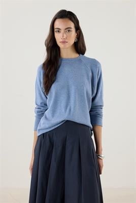 Yuvarlak Yaka Kısa Triko Bluz Mavi