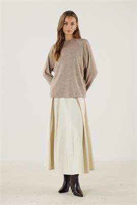 Yuvarlak Yaka Kısa Triko Bluz Vizon