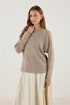 Yuvarlak Yaka Kısa Triko Bluz Vizon