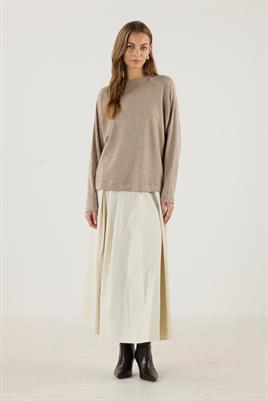 Yuvarlak Yaka Kısa Triko Bluz Vizon