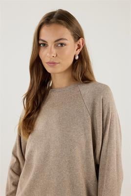 Yuvarlak Yaka Kısa Triko Bluz Vizon