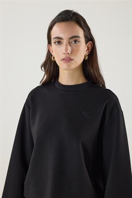 Nakış Detaylı Kısa Sweatshirt Siyah