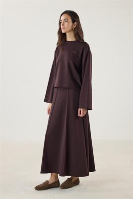 Nakış Detaylı Kısa Sweatshirt Acı kahve