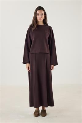 Nakış Detaylı Kısa Sweatshirt Acı kahve