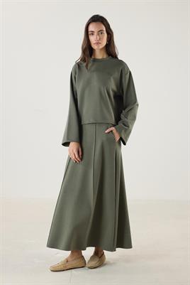 Nakış Detaylı Kısa Sweatshirt Haki