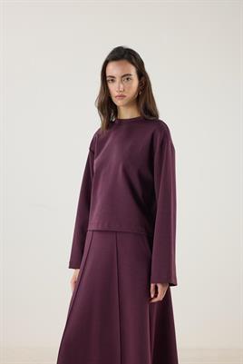 Nakış Detaylı Kısa Sweatshirt Bordo